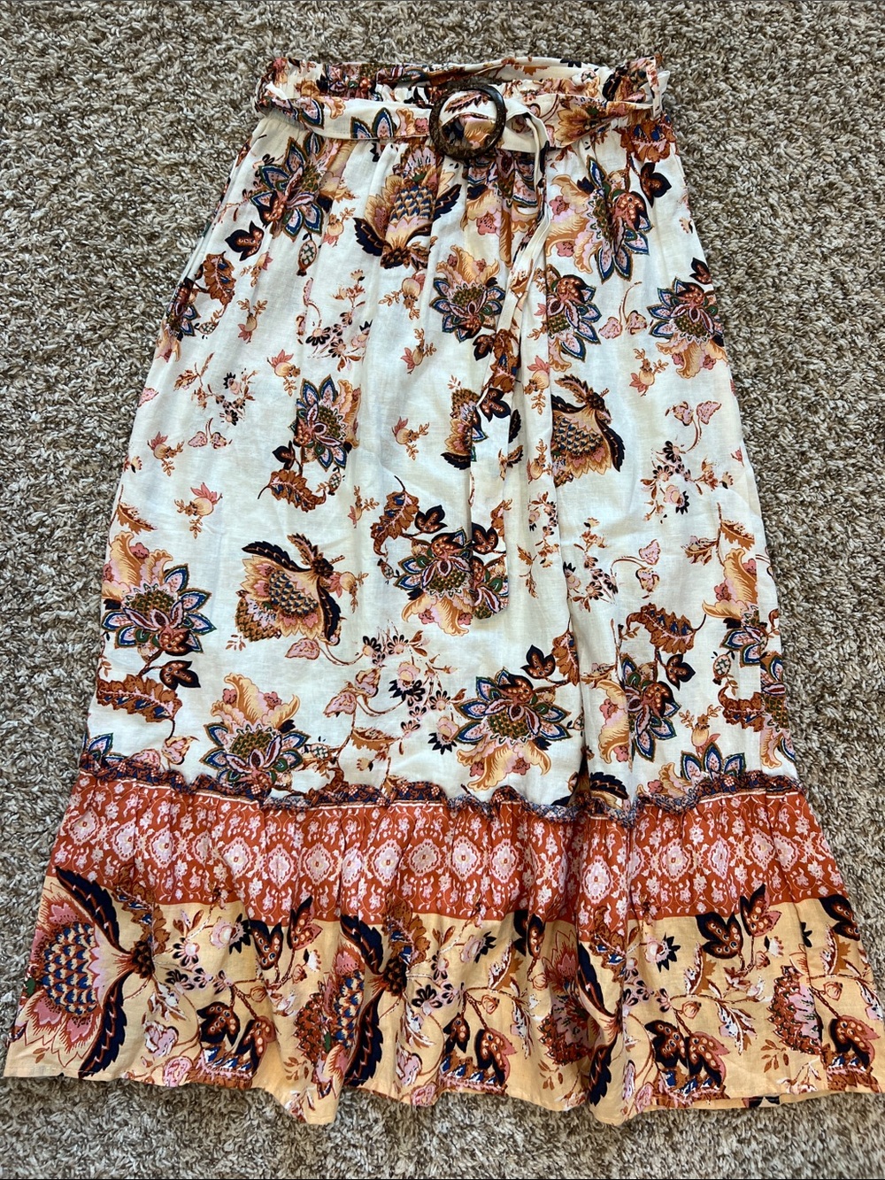 NWT! RACHEL by Rachel Roy Belted, Floral, Tiered Midi Skirt Size M